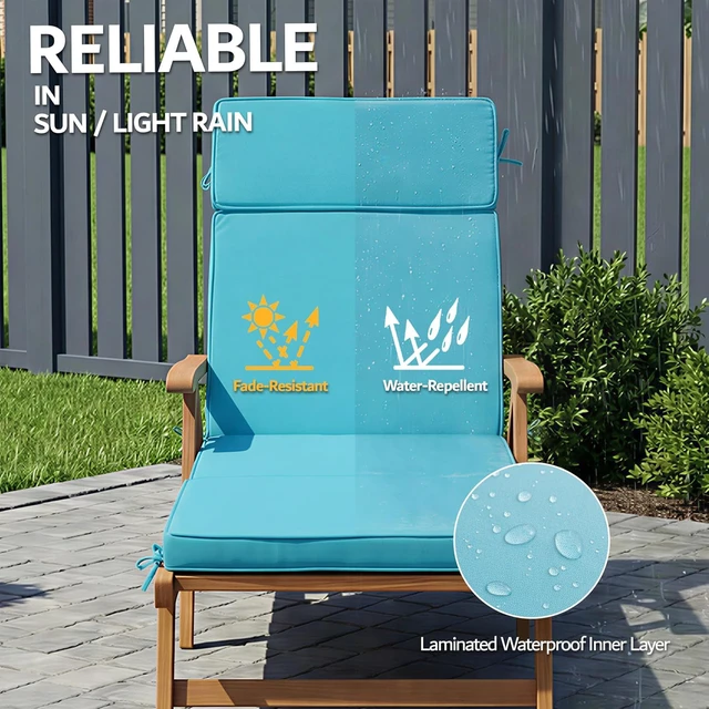 Alt view image 4 of 7 - 2 Pack 72x21 Inch Outdoor Chaise Lounge Cushions, 4 Section Water Repellent Fade Resistant Replacement Pad with 6 Tie Straps, Washable Removable Cover for Patio Pool Folding Lounges Teal