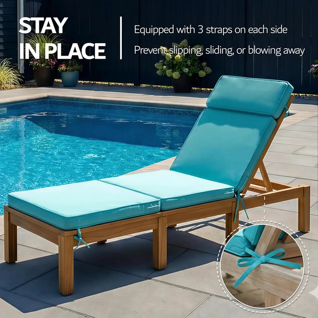 Alt view image 6 of 7 - 2 Pack 72x21 Inch Outdoor Chaise Lounge Cushions, 4 Section Water Repellent Fade Resistant Replacement Pad with 6 Tie Straps, Washable Removable Cover for Patio Pool Folding Lounges Teal
