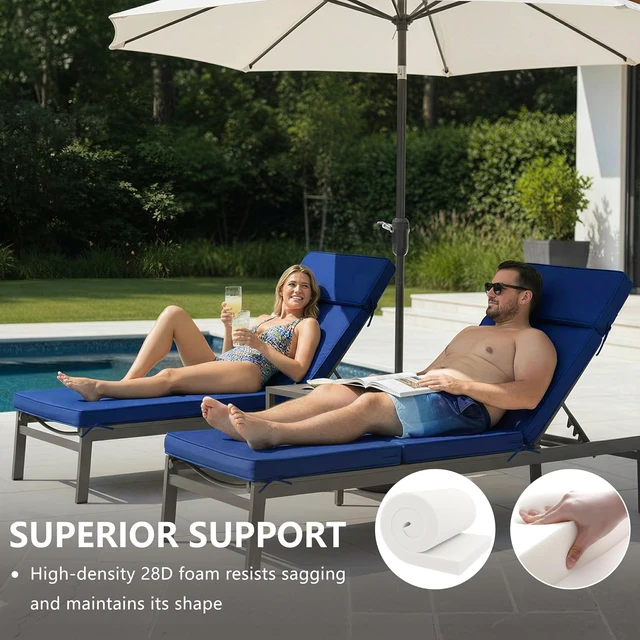 Alt view image 5 of 6 - 2 Pack 72x21 Inch Outdoor Chaise Lounge Cushions, Water Repellent Fade Resistant 4 Section Replacement Pad with 6 Tie Straps, Washable Cover for Patio Pool Folding Lounges Navy Blue
