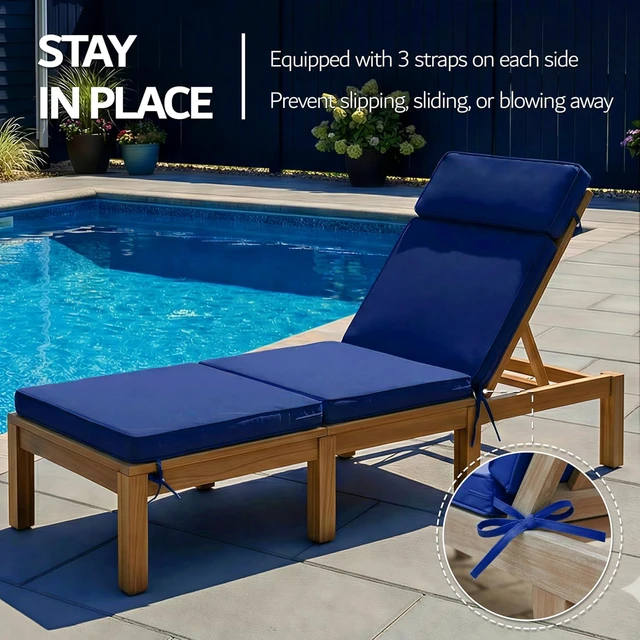 Alt view image 6 of 6 - 2 Pack 72x21 Inch Outdoor Chaise Lounge Cushions, Water Repellent Fade Resistant 4 Section Replacement Pad with 6 Tie Straps, Washable Cover for Patio Pool Folding Lounges Navy Blue