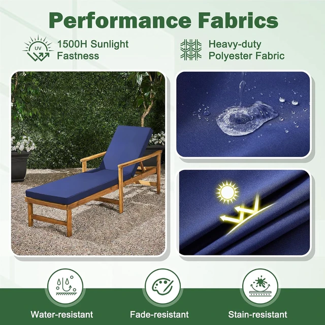 Alt view image 5 of 7 - 2 Pack 72x21x3 Inch Outdoor Chaise Lounge Cushion Waterproof Fade Resistant Dope Dyed Polyester Cushion with Secure Ties Quick Dry Foam Patio Pool Beach Replacement Cushion Navy Blue