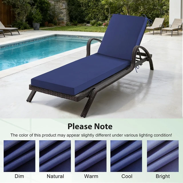 Alt view image 7 of 7 - 2 Pack 72x21x3 Inch Outdoor Chaise Lounge Cushion Waterproof Fade Resistant Dope Dyed Polyester Cushion with Secure Ties Quick Dry Foam Patio Pool Beach Replacement Cushion Navy Blue