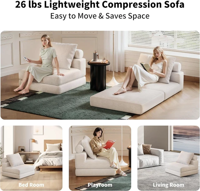 Alt view image 5 of 7 - 3-in-1 Convertible Folding Sofa Bed, High Density Foam Floor Futon with Detachable Pillows, Washable Cover Portable Boneless Sleeper Couch for Bedroom Living Room Small Space