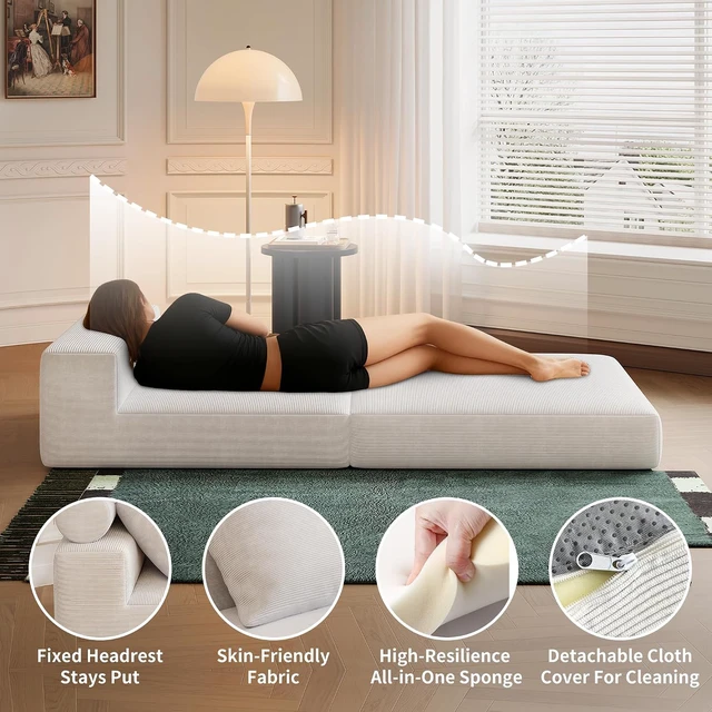 Alt view image 6 of 7 - 3-in-1 Convertible Folding Sofa Bed, High Density Foam Floor Futon with Detachable Pillows, Washable Cover Portable Boneless Sleeper Couch for Bedroom Living Room Small Space