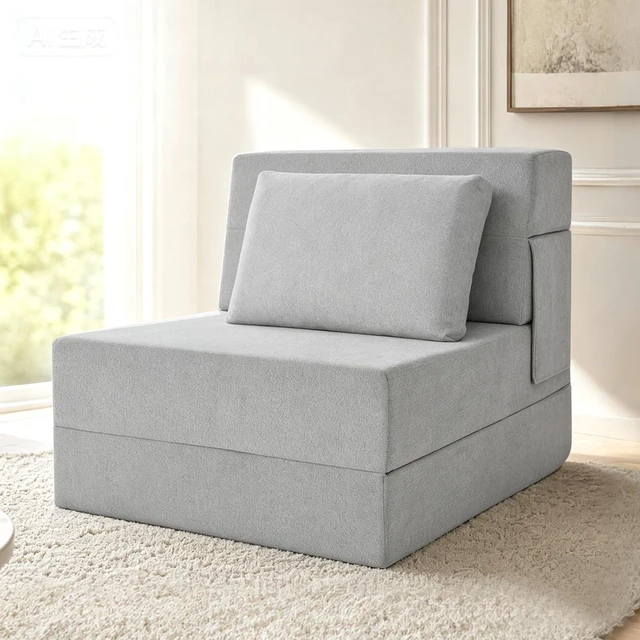 Main image of Multi-Purpose Folding Sofa Bed Light Gray Memory Foam Convertible Sleeper Chair with Pillow Removable Washable Cover Portable Floor Futon Couch for Living Room Bedroom Apartment