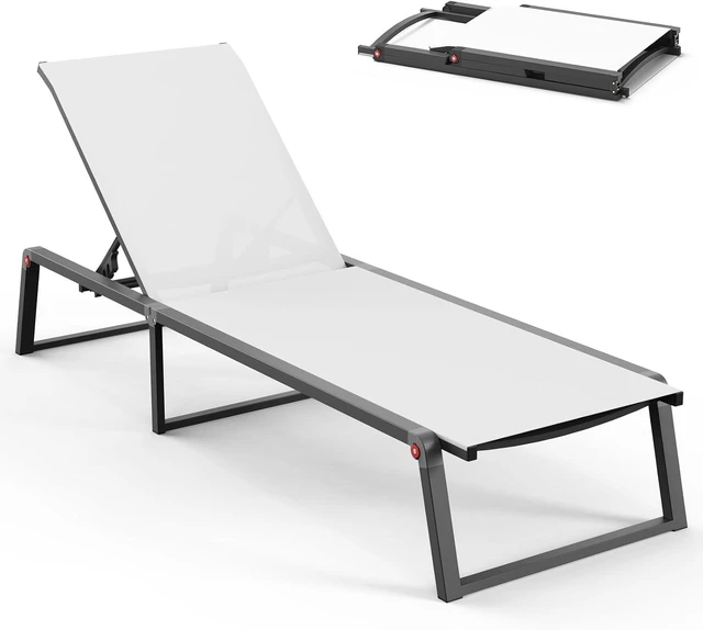 Main image of Aluminum Folding Chaise Lounge Chair, 5 Position Adjustable Recliner, All Weather Textilene Mesh, Stable Grounded Legs, 400lbs Capacity for Patio Poolside Backyard