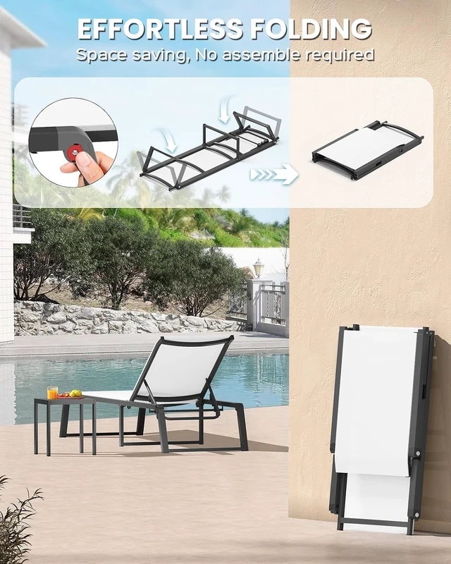 Alt view image 3 of 6 - Aluminum Folding Chaise Lounge Chair, 5 Position Adjustable Recliner, All Weather Textilene Mesh, Stable Grounded Legs, 400lbs Capacity for Patio Poolside Backyard