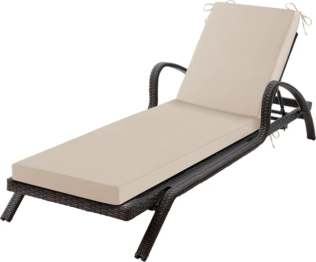 Main image of 80x26x3 Inch Waterproof Fade Resistant Chaise Lounge Cushion Thick Foam Patio Chair Cushion with Removable Cover and Secure Ties for Patio Lawn Pool Beach Backyard Beige