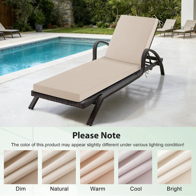 Alt view image 7 of 7 - 80x26x3 Inch Waterproof Fade Resistant Chaise Lounge Cushion Thick Foam Patio Chair Cushion with Removable Cover and Secure Ties for Patio Lawn Pool Beach Backyard Beige