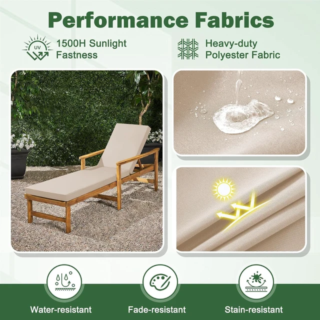 Alt view image 5 of 7 - 80x26x3 Inch Waterproof Fade Resistant Chaise Lounge Cushion Thick Foam Patio Chair Cushion with Removable Cover and Secure Ties for Patio Lawn Pool Beach Backyard Beige