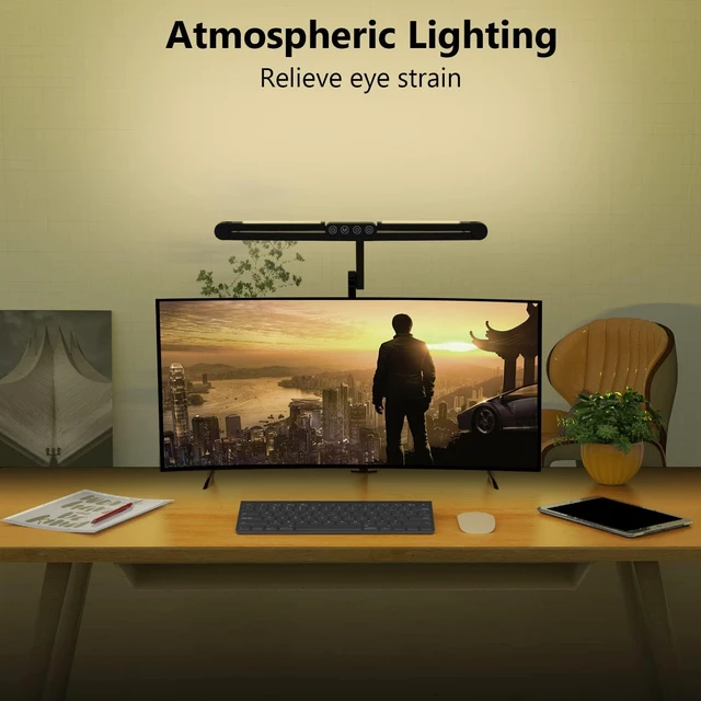 Alt view image 4 of 6 - 24W Ultra Bright Clamp LED Desk Lamp, Adjustable Swing Arm Table Light, Auto Dimming Sensor, Stepless Dimming & Color Temperature, Ambient Eye-Caring Light for Office Study