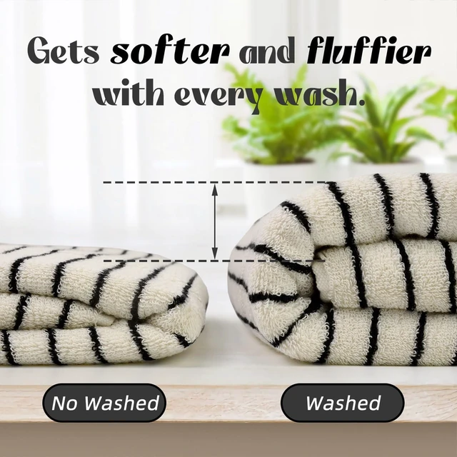 Alt view image 6 of 7 - 8-Piece Striped Cotton Towel Set, Super Soft Highly Absorbent Quick Drying Bathroom Towels, Black and Ivory Decorative Towel Assortment with Bath Towels Hand Towels Washcloths for Home Spa Travel