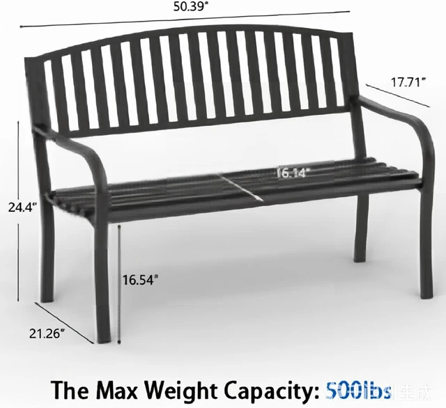 Alt view image 3 of 4 - 50 Inch Weatherproof Outdoor Garden Bench, All Cast Iron Anti-Rust Metal Frame Bench, Ergonomic Curved Backrest Patio Bench with 550 lbs Capacity for Front Porch Yard Lawn Deck Park
