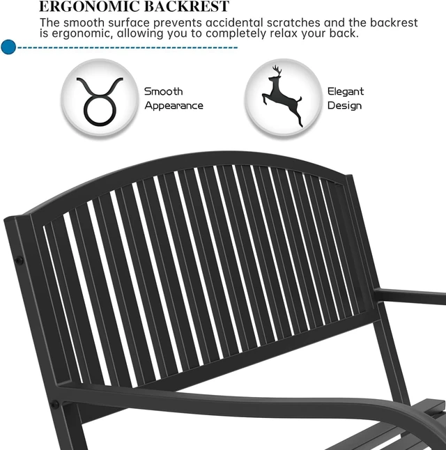 Alt view image 4 of 4 - 50 Inch Weatherproof Outdoor Garden Bench, All Cast Iron Anti-Rust Metal Frame Bench, Ergonomic Curved Backrest Patio Bench with 550 lbs Capacity for Front Porch Yard Lawn Deck Park