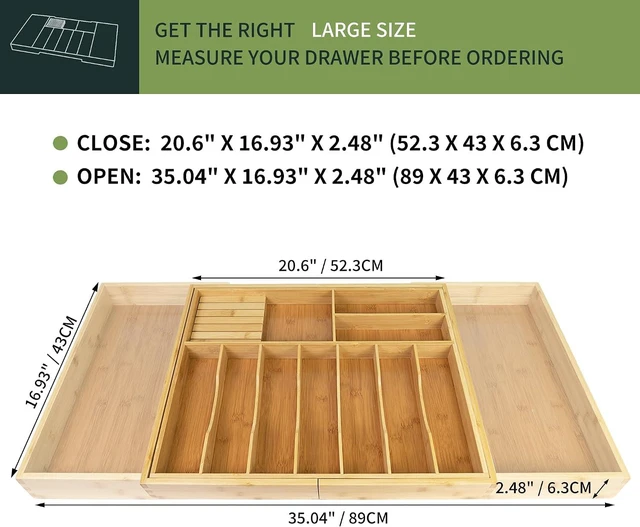 Alt view image 2 of 6 - Expandable Bamboo Kitchen Drawer Organizer, Extra Large Adjustable Cutlery Divider with Removable Knife Block, 10-12 Compartments Multifunctional Utensil Storage Holder for Kitchen Drawer