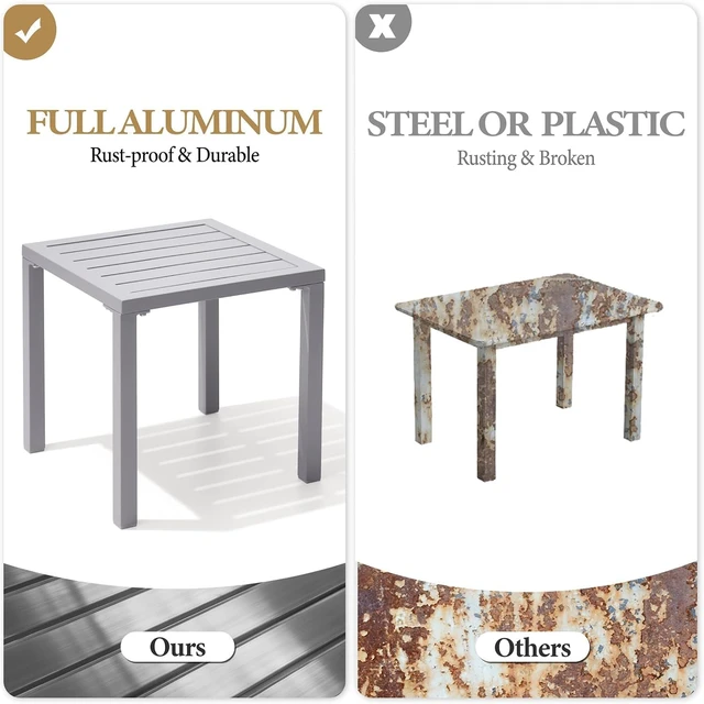 Alt view image 4 of 7 - Set of 2 Aluminum Outdoor Side Tables, Weather Rust Resistant Small Square End Table, Waterproof Light Gray Patio Coffee Table for Yard Garden Porch Deck Poolside Indoor Outdoor Use