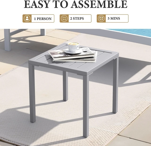 Alt view image 6 of 7 - Set of 2 Aluminum Outdoor Side Tables, Weather Rust Resistant Small Square End Table, Waterproof Light Gray Patio Coffee Table for Yard Garden Porch Deck Poolside Indoor Outdoor Use