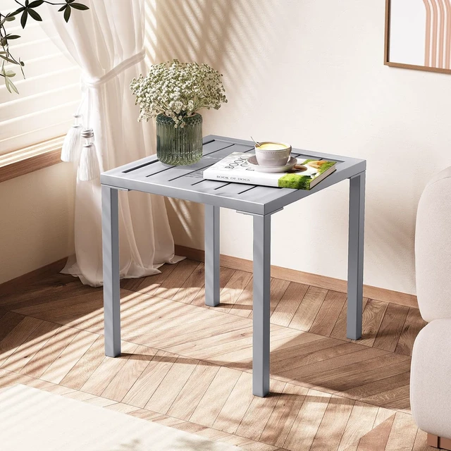 Alt view image 7 of 7 - Set of 2 Aluminum Outdoor Side Tables, Weather Rust Resistant Small Square End Table, Waterproof Light Gray Patio Coffee Table for Yard Garden Porch Deck Poolside Indoor Outdoor Use