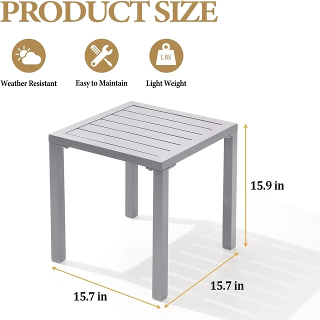 Alt view image 3 of 7 - Set of 2 Aluminum Outdoor Side Tables, Weather Rust Resistant Small Square End Table, Waterproof Light Gray Patio Coffee Table for Yard Garden Porch Deck Poolside Indoor Outdoor Use