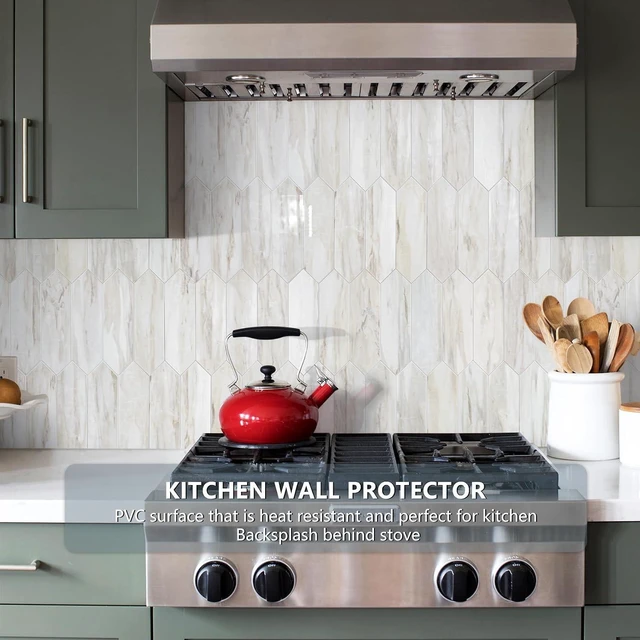 Alt view image 2 of 6 - 10 Sheets Hexagon Peel and Stick Wall Tile, 12.8 x 12.8 Inch Glossy Wood Marble Grain PVC Mosaic Tile, Waterproof Self Adhesive Stick On Backsplash for Kitchen Bathroom Stove Wall Decor