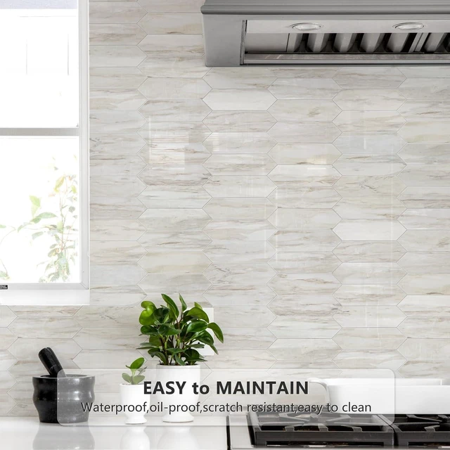 Alt view image 3 of 6 - 10 Sheets Hexagon Peel and Stick Wall Tile, 12.8 x 12.8 Inch Glossy Wood Marble Grain PVC Mosaic Tile, Waterproof Self Adhesive Stick On Backsplash for Kitchen Bathroom Stove Wall Decor
