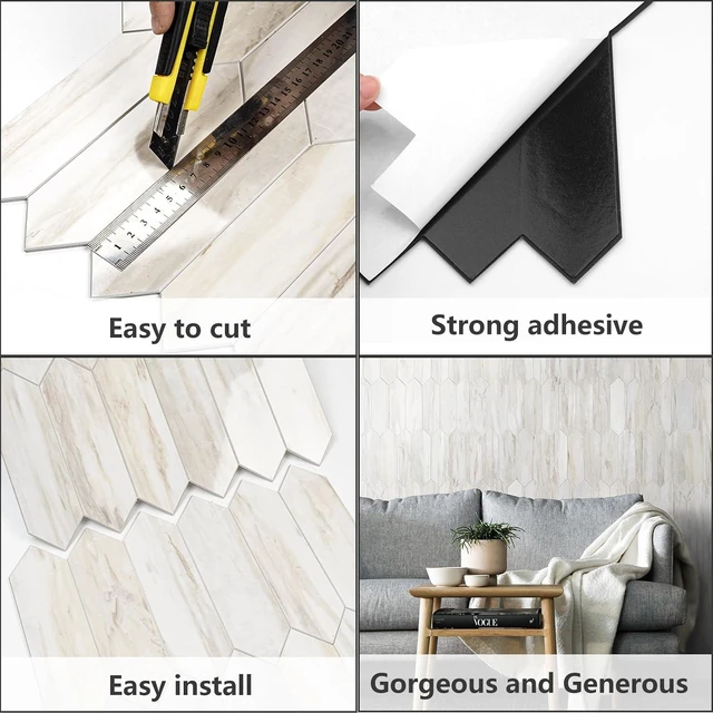 Alt view image 4 of 6 - 10 Sheets Hexagon Peel and Stick Wall Tile, 12.8 x 12.8 Inch Glossy Wood Marble Grain PVC Mosaic Tile, Waterproof Self Adhesive Stick On Backsplash for Kitchen Bathroom Stove Wall Decor