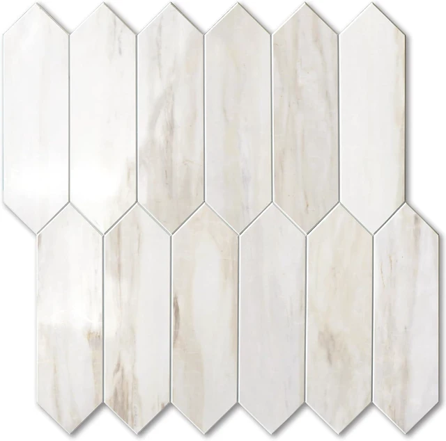 Main image of 10 Sheets Hexagon Peel and Stick Wall Tile, 12.8 x 12.8 Inch Glossy Wood Marble Grain PVC Mosaic Tile, Waterproof Self Adhesive Stick On Backsplash for Kitchen Bathroom Stove Wall Decor