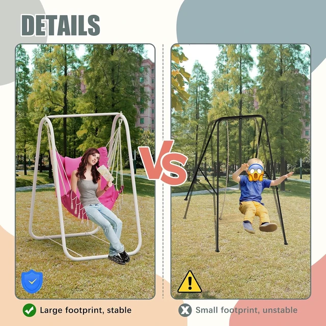 Alt view image 3 of 7 - Heavy Duty Hammock Chair with A-Frame Stand, Rustproof Powder Coated Swing Stand with Square Support Base, Ergonomic Hanging Chair with Pillow and Side Pocket for Indoor Outdoor Patio Yard Porch, Pink