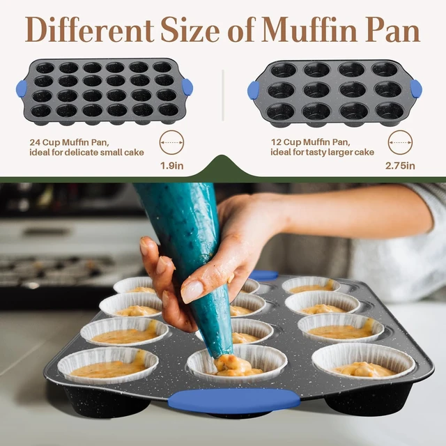 Alt view image 3 of 6 - 11-Piece Stackable Nonstick Baking Pan Set, Oven Safe Bakeware with Cool Touch Handles, Multi-Size Cookie Sheet Cake Muffin Pizza Loaf Pan Assortment, Black and Blue