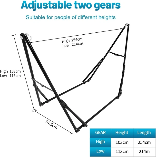Alt view image 4 of 6 - Portable Adjustable Hammock with Stand, Tool-Free 1 Minute Setup, Heavy-Duty Steel Frame, 450 lbs Capacity, Freestanding Hammock with Carry Bag for Indoor Outdoor Patio Yard Camping