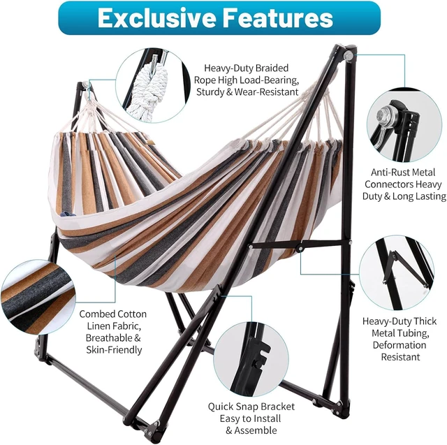 Alt view image 5 of 6 - Portable Adjustable Hammock with Stand, Tool-Free 1 Minute Setup, Heavy-Duty Steel Frame, 450 lbs Capacity, Freestanding Hammock with Carry Bag for Indoor Outdoor Patio Yard Camping