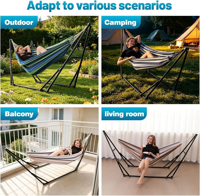 Alt view image 6 of 6 - Portable Adjustable Hammock with Stand, Tool-Free 1 Minute Setup, Heavy-Duty Steel Frame, 450 lbs Capacity, Freestanding Hammock with Carry Bag for Indoor Outdoor Patio Yard Camping