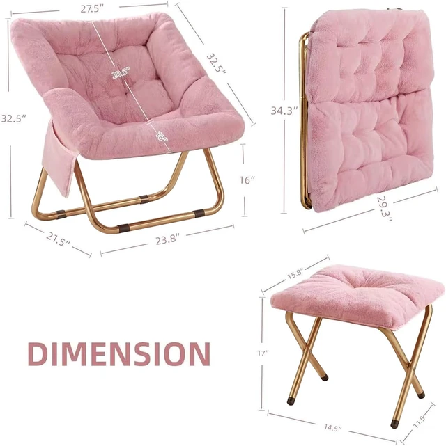 Alt view image 3 of 6 - Foldable Saucer Lounge Chair, Soft Faux Fur Reading Chair for Bedroom Living Room, Oversized Comfort Seat for Adults Teens, Pink XLarge Size