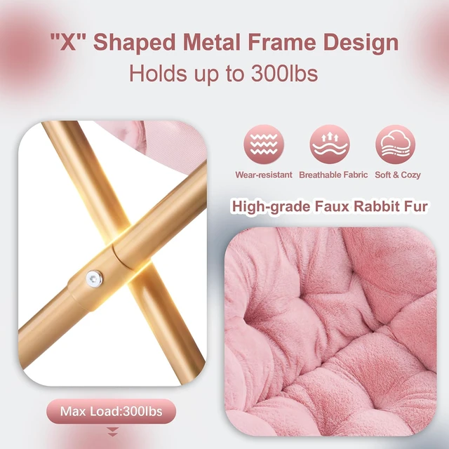 Alt view image 4 of 6 - Foldable Saucer Lounge Chair, Soft Faux Fur Reading Chair for Bedroom Living Room, Oversized Comfort Seat for Adults Teens, Pink XLarge Size