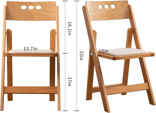 Alt view image 2 of 7 - Set of 2 Natural Wooden Folding Chairs, Round Hole Backrest Folding Chairs with Soft Linen Cushion, No Assembly Required, Portable Comfortable Seating for Home Wedding Banquet Indoor Use