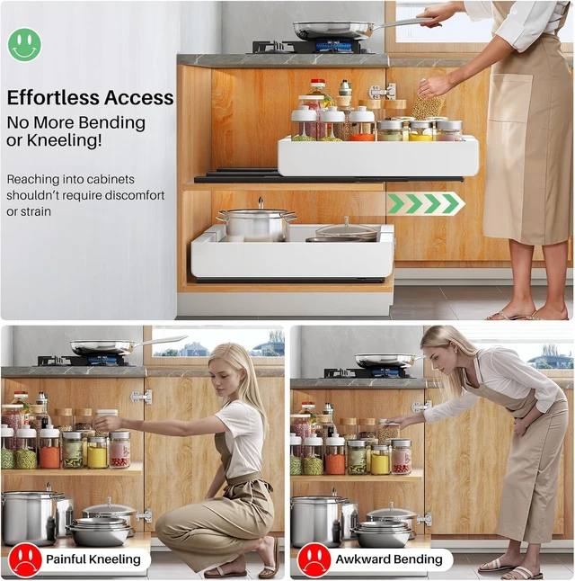 Alt view image 4 of 7 - 2-Pack Expandable Pull Out Cabinet Organizer, 12"-20" Adjustable Slide Shelf, Heavy Duty Metal Drawer, Drill-Free Mount for Kitchen Pantry Storage