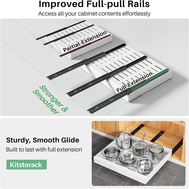 Alt view image 5 of 7 - 2-Pack Expandable Pull Out Cabinet Organizer, 12"-20" Adjustable Slide Shelf, Heavy Duty Metal Drawer, Drill-Free Mount for Kitchen Pantry Storage