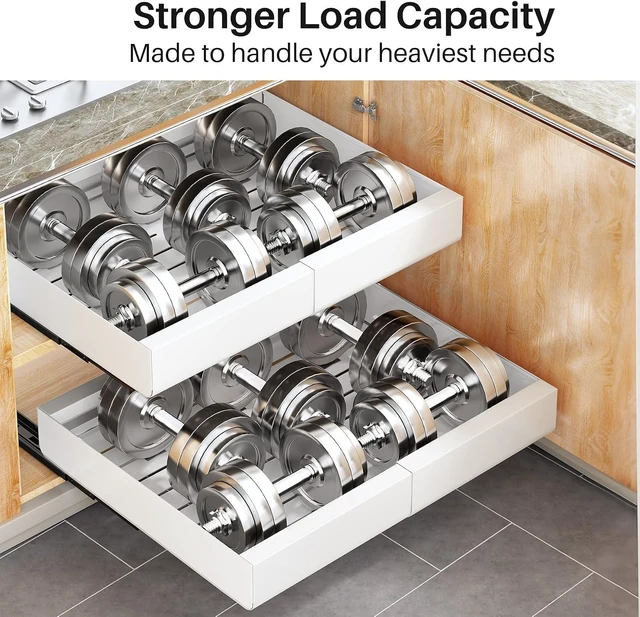 Alt view image 6 of 7 - 2-Pack Expandable Pull Out Cabinet Organizer, 12"-20" Adjustable Slide Shelf, Heavy Duty Metal Drawer, Drill-Free Mount for Kitchen Pantry Storage