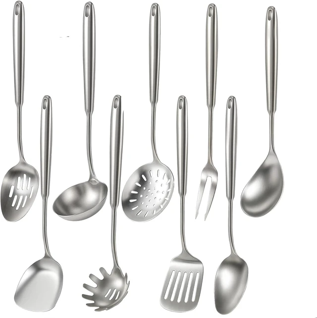 Main image of 9-Piece 304 Stainless Steel Kitchen Utensils Set, Food Grade Rust Resistant Cooking Tools, Seamless Integrated Design with Ergonomic Handle, Dishwasher Safe Metal Kitchen Accessories for Daily Cooking