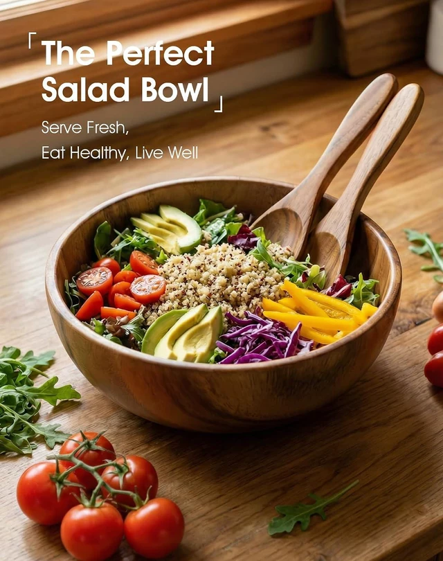 Alt view image 3 of 7 - 3Piece Acacia Wood Salad Bowl Set, 5.1"6.3" 8.6" OnePiece Carved Serving Bowls, HandPolished Natural Grain Bowls for Salad Fruit Pasta, Housewarming Table Decor