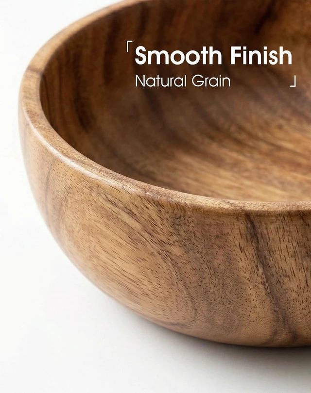 Alt view image 5 of 7 - 3Piece Acacia Wood Salad Bowl Set, 5.1"6.3" 8.6" OnePiece Carved Serving Bowls, HandPolished Natural Grain Bowls for Salad Fruit Pasta, Housewarming Table Decor