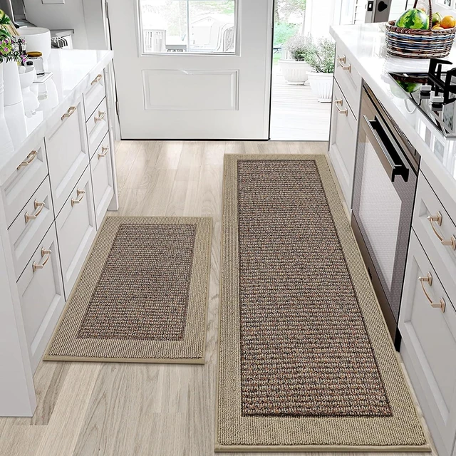 Main image of 2-Piece Washable Kitchen Rugs Set, Non Slip Absorbent Kitchen Floor Mats, Stain Resistant Polypropylene Runner Rugs, 24"x36"+24"x60" Taupe Floor Mats for Kitchen Home Decor