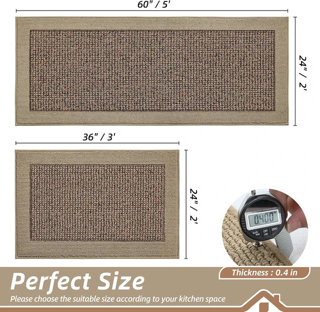 Alt view image 2 of 7 - 2-Piece Washable Kitchen Rugs Set, Non Slip Absorbent Kitchen Floor Mats, Stain Resistant Polypropylene Runner Rugs, 24"x36"+24"x60" Taupe Floor Mats for Kitchen Home Decor