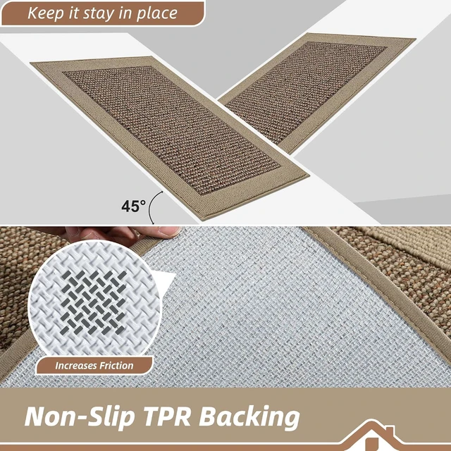 Alt view image 4 of 7 - 2-Piece Washable Kitchen Rugs Set, Non Slip Absorbent Kitchen Floor Mats, Stain Resistant Polypropylene Runner Rugs, 24"x36"+24"x60" Taupe Floor Mats for Kitchen Home Decor