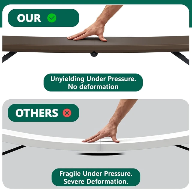 Alt view image 4 of 7 - 4FT Heavy Duty Fold-in-Half Plastic Folding Table with Handle, Adjustable Height Portable Utility Table for Indoor/Outdoor Dining, Party, Camping, Picnic, Wedding, Brown