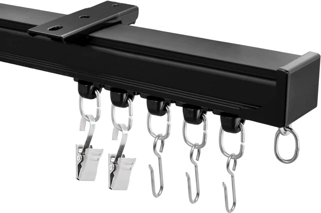 Main image of HeavyDuty Aluminum Alloy Ceiling Curtain Track System, Wall & Ceiling Mount Sliding Rail with Clips Hooks, CuttoSize Room Divider, Black, 18ft21ft for Bedroom Living Room Shower Outdoor