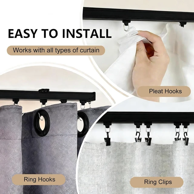 Alt view image 3 of 6 - HeavyDuty Aluminum Alloy Ceiling Curtain Track System, Wall & Ceiling Mount Sliding Rail with Clips Hooks, CuttoSize Room Divider, Black, 18ft21ft for Bedroom Living Room Shower Outdoor