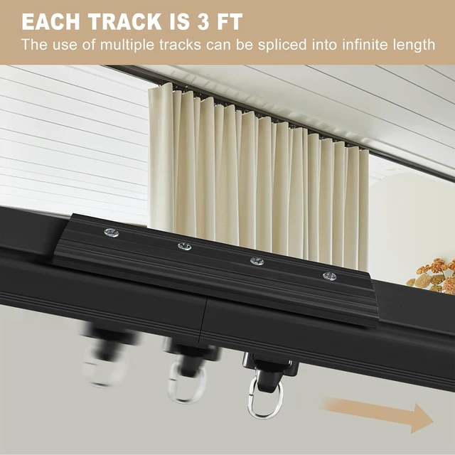 Alt view image 4 of 6 - HeavyDuty Aluminum Alloy Ceiling Curtain Track System, Wall & Ceiling Mount Sliding Rail with Clips Hooks, CuttoSize Room Divider, Black, 18ft21ft for Bedroom Living Room Shower Outdoor