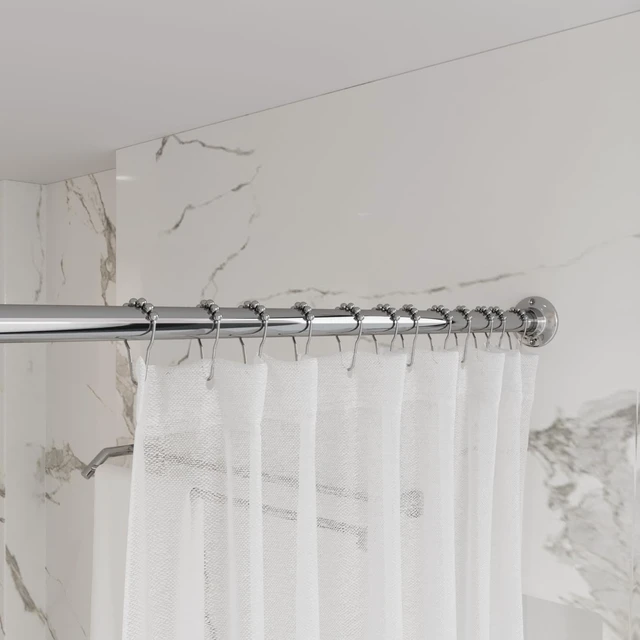 Alt view image 3 of 7 - 304 Stainless Steel Straight Shower Curtain Rod 60 Inch, Chrome Finish, OnePiece CuttoFit Permanent Wall Mount with HeavyDuty Zinc Alloy Flange, Mounting Hardware Included