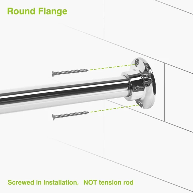 Alt view image 4 of 7 - 304 Stainless Steel Straight Shower Curtain Rod 60 Inch, Chrome Finish, OnePiece CuttoFit Permanent Wall Mount with HeavyDuty Zinc Alloy Flange, Mounting Hardware Included